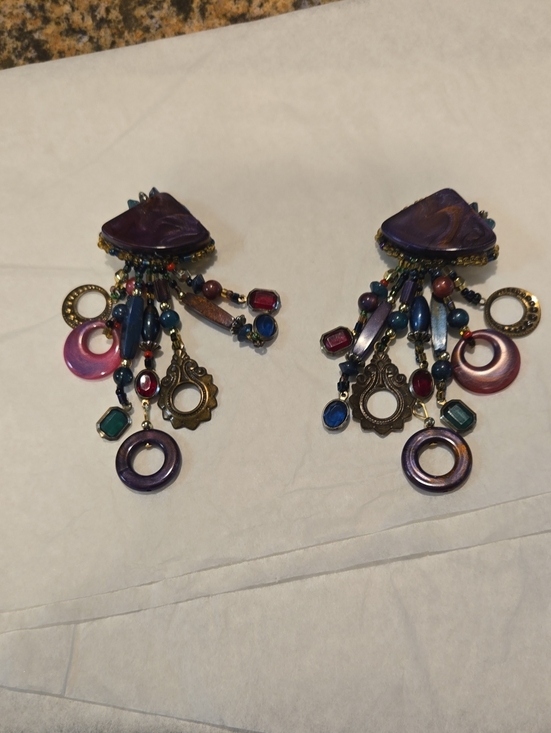 Jewelry - Bohemian Multi-Color Dangle Statement Earrings - Purple Accents